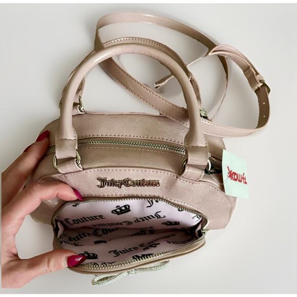 JUICY COUTURE PINK Convertible SATCHEL BOWLER XBODY Rhinestone Silver BOWS Y2K - Picture 13 of 16